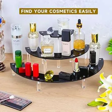 Display Stand Shelf For Pop Figure, 3 Tier Black Acrylic Cupcake Stand, Perfume Organizer Stands, 2 Pack Half Moon Dessert Stand for Display Or Collections