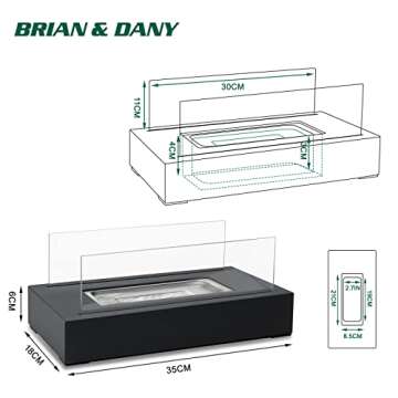 BRIAN & DANY Tabletop Fire Pit, Portable Indoor Fire Pit Tabletop Fireplace, Ethanol Table Top Firepit Decor Home Patio Balcony Outdoor, Black