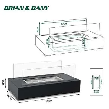 BRIAN & DANY Tabletop Fire Pit, Portable Indoor Fire Pit Tabletop Fireplace, Ethanol Table Top Firepit Decor Home Patio Balcony Outdoor, Black