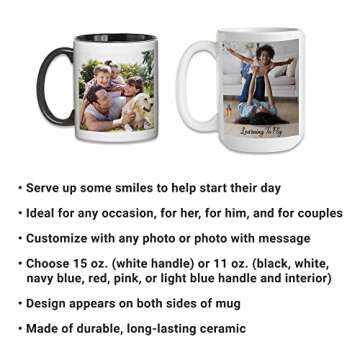 Let's Make Memories Personalized Photo Mug with Message -Custom Coffee Mug -Kids Artwork or Your Photo & Text -For Her -Birthday -For Mom, For Grandma, For Wife, For Daughter -15oz -White Handle