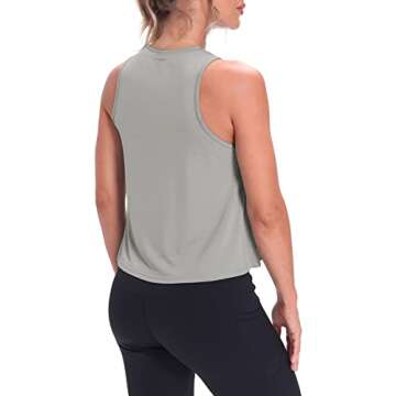 Mippo Cropped Workout Tops for Women Workout Shirts Sleeveless Tank Flowy Loose Crop High Neck Tank Tops Gray M