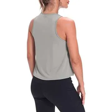 Mippo Cropped Workout Tops for Women Workout Shirts Sleeveless Tank Flowy Loose Crop High Neck Tank Tops Gray M