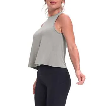 Mippo Cropped Workout Tops for Women Workout Shirts Sleeveless Tank Flowy Loose Crop High Neck Tank Tops Gray M
