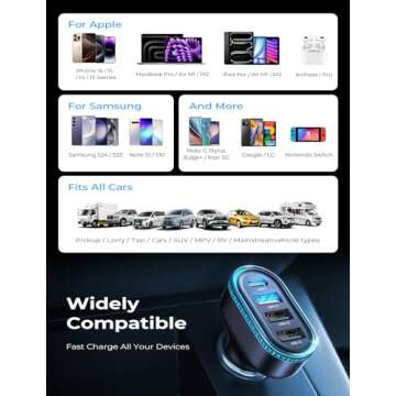 Car Charger Adapter Fast Charging，LISEN 60W Car USB Charger Multi Port,USB Car Charger Adapter Outlet,PD&QC3.0 Cigarette Lighter USB Charger for iPhone 16/15/14/13/12,Samsung Galaxy S25 Ultra,Pixel