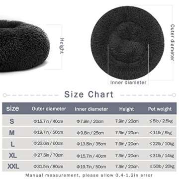 Nepfaivy Calming Dog Cat Bed - Round Donut Small Dog Bed, Fluffy Luxury Puppy Bed, Anti-Anxiety Plush Pet Bed Washable, Cozy Soft Self Warming Doggy Pillow Bed, Waterproof Anti-Slip Bottom