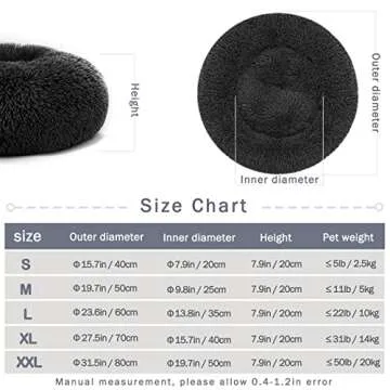 Nepfaivy Calming Dog Cat Bed - Round Donut Small Dog Bed, Fluffy Luxury Puppy Bed, Anti-Anxiety Plush Pet Bed Washable, Cozy Soft Self Warming Doggy Pillow Bed, Waterproof Anti-Slip Bottom