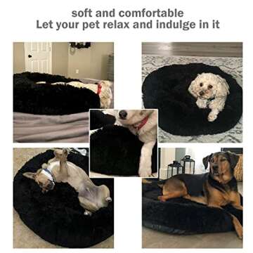 Nepfaivy Calming Dog Cat Bed - Round Donut Small Dog Bed, Fluffy Luxury Puppy Bed, Anti-Anxiety Plush Pet Bed Washable, Cozy Soft Self Warming Doggy Pillow Bed, Waterproof Anti-Slip Bottom