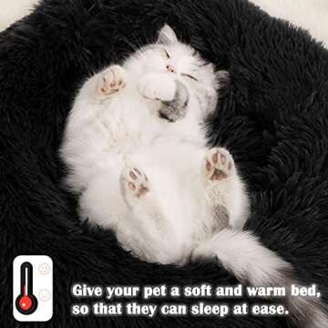 Nepfaivy Calming Dog Cat Bed - Round Donut Small Dog Bed, Fluffy Luxury Puppy Bed, Anti-Anxiety Plush Pet Bed Washable, Cozy Soft Self Warming Doggy Pillow Bed, Waterproof Anti-Slip Bottom
