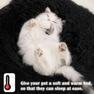 Nepfaivy Calming Dog Cat Bed - Round Donut Small Dog Bed, Fluffy Luxury Puppy Bed, Anti-Anxiety Plush Pet Bed Washable, Cozy Soft Self Warming Doggy Pillow Bed, Waterproof Anti-Slip Bottom