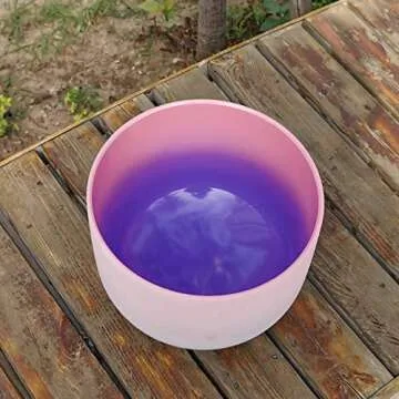 KVKA Rainbow F Note Heart Chakra Pink-Puprle Color Frosted Quartz Crystal Singing Bowl 8 inch with Carrying Case,for Yoga,Meditation and Sound Healing