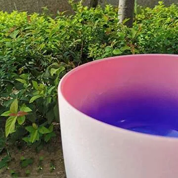 KVKA Rainbow F Note Heart Chakra Pink-Puprle Color Frosted Quartz Crystal Singing Bowl 8 inch with Carrying Case,for Yoga,Meditation and Sound Healing