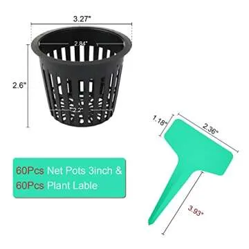 Business King 3 Inch Net Pots for Hydroponics 60 Packs with Plant Labels 60Pcs Heavy Duty Wide Mouth Net Cups Slotted Mesh Pot Garden Supplies (3 inch 60 Packs)