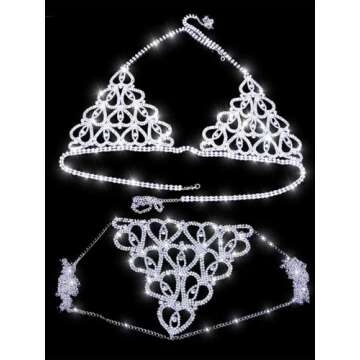 Evild Bling Sexy Bra Chain Silver Bikini Lingerie Sparkly Body Chain Crystal Underwear for Women