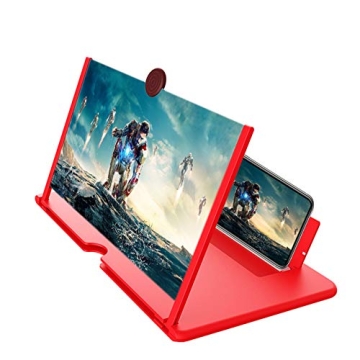 12" Screen Magnifier –3D HD Mobile Phone Magnifier Projector Screen Enlarger for Movies, Videos, and Gaming–Foldable Cell Phone Stand with Screen Amplifier–Supports All Smartphones (Red, 12inch)