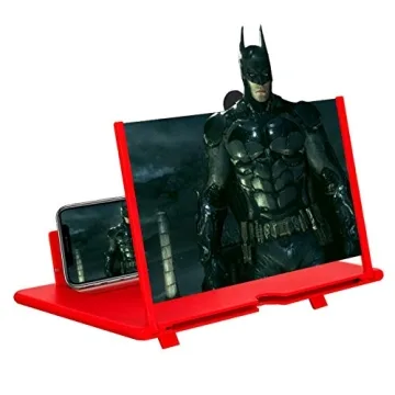 12" Screen Magnifier –3D HD Mobile Phone Magnifier Projector Screen Enlarger for Movies, Videos, and Gaming–Foldable Cell Phone Stand with Screen Amplifier–Supports All Smartphones (Red, 12inch)