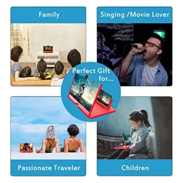 12" Screen Magnifier –3D HD Mobile Phone Magnifier Projector Screen Enlarger for Movies, Videos, and Gaming–Foldable Cell Phone Stand with Screen Amplifier–Supports All Smartphones (Red, 12inch)