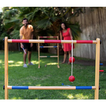 Ladder Toss Game with Golf Ball Bolas and Wooden Frames