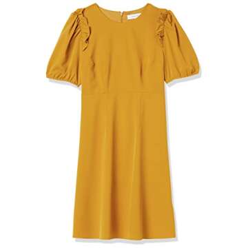 Lark & Ro Women's Florence Puff Half Sleeve Empire Waist Fit and Flare Dress, CHAI TEA, 12