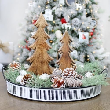 AuldHome Design Wooden Christmas Trees (Set of 2, Natural); Tabletop Handmade Wood Trees w/Rectangular Base for Holiday Home Decor