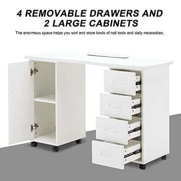 Stylish BarberPub Manicure Table with Wheels and Drawers