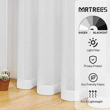 MRTREES Sheer White Curtains Living Room 54 inches Long Curtain Sheers Bedroom Voile Panels Drapes R...