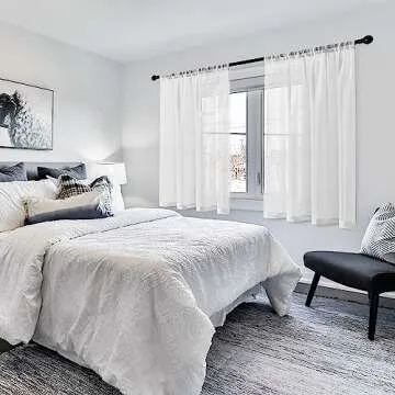 MRTREES Sheer White Curtains Living Room 54 inches Long Curtain Sheers Bedroom Voile Panels Drapes Rod Pocket Light Filtering Basement Window Treatments 2 Panels