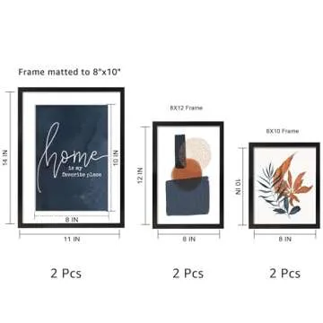 ArtbyHannah Framed Wall Art for Living Room, 6 Pieces Boho Botanical Wall Art with Blue Orange Tropical Plants and Color Blocks for Wall Decor, Multi Sizes