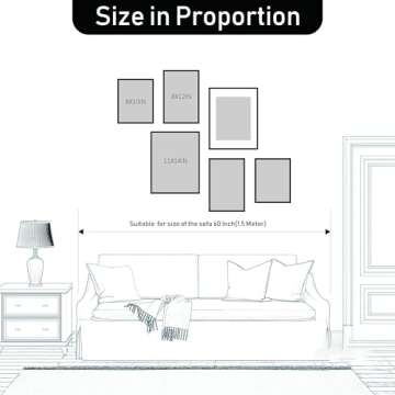 ArtbyHannah Framed Wall Art for Living Room, 6 Pieces Boho Botanical Wall Art with Blue Orange Tropical Plants and Color Blocks for Wall Decor, Multi Sizes