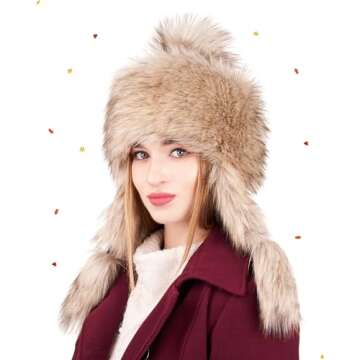 Futrzane Classic Ear Flaps Hat - Winter Fur Trapper Hat for Women - Gold Classic