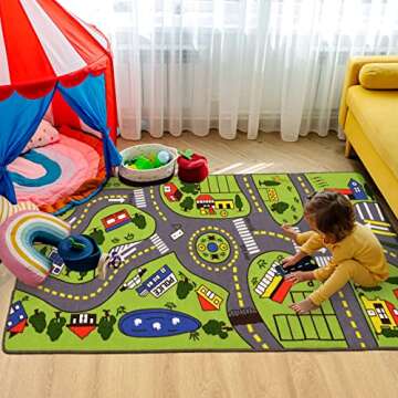 Large Kids Carpet Play Mat Rug for Playroom, 36'' x 60'’ City Life with Road Traffic Car Rug Mat, Learning and Educational Play Rugs Great for Kids Bedroom Play Room Boy Room Decor