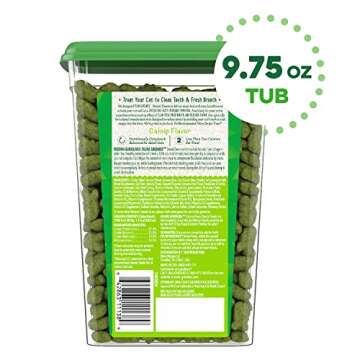 Greenies Feline Adult Natural Dental Care Cat Treats, Catnip Flavor, 9.75 oz. Tub