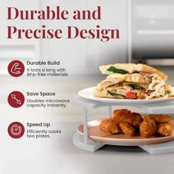 DoubleWave Neutral Standard two tier microwave plate stacker | Microwave plate holder for better cooking efficiency | Food Grade Safe and BPA Free plate stacker for health conscious families (Large)