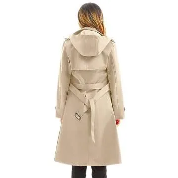FARVALUE Women's Waterproof Trench Coat Long Double Breasted Windbreaker Classic Belted Lapel Overco...