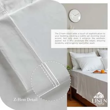 Linen Home 100% Cotton Percale Sheets Queen Size, White, Deep Pocket, 4 Pieces Set - 1 Flat, 1 Deep Pocket Fitted Sheet and 2 Pillowcases, Crisp Cool and Strong Bed Linen