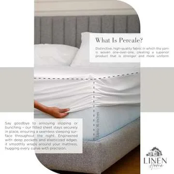 Linen Home 100% Cotton Percale Sheets Queen Size, White, Deep Pocket, 4 Pieces Set - 1 Flat, 1 Deep Pocket Fitted Sheet and 2 Pillowcases, Crisp Cool and Strong Bed Linen
