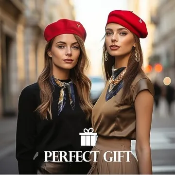 Stylish Jeicy Women's Beret Hats with Silk Scarf Brooch