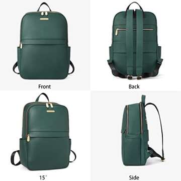 BOSTANTEN Genuine Leather 15.6 inch Laptop Backpack Purse for Women College Casual Backpack Travel Bag Daypack Green