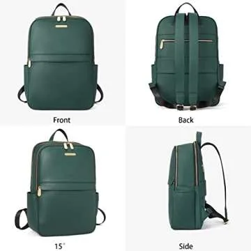 BOSTANTEN Genuine Leather 15.6 inch Laptop Backpack Purse for Women College Casual Backpack Travel Bag Daypack Green