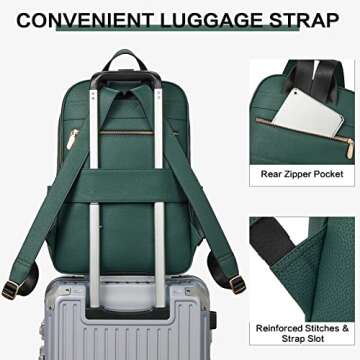 BOSTANTEN Genuine Leather 15.6 inch Laptop Backpack Purse for Women College Casual Backpack Travel Bag Daypack Green