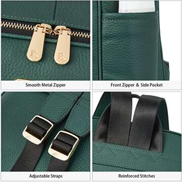 BOSTANTEN Genuine Leather 15.6 inch Laptop Backpack Purse for Women College Casual Backpack Travel Bag Daypack Green