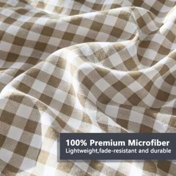 NSNLGSGC Queen Comforter Set, Tan Gingham Bedding Comforter Sets, Brown Grid Bed Comforter 3 Pieces (1 Comforter, 2 Pillowcases)