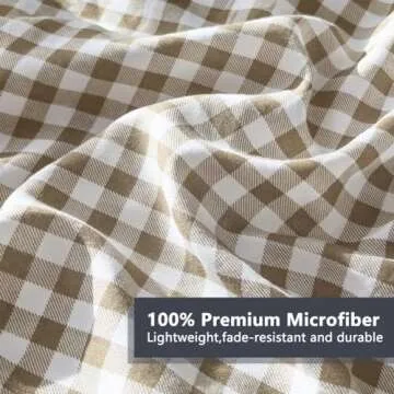 NSNLGSGC Queen Comforter Set, Tan Gingham Bedding Comforter Sets, Brown Grid Bed Comforter 3 Pieces (1 Comforter, 2 Pillowcases)