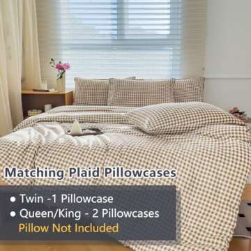 NSNLGSGC Queen Comforter Set, Tan Gingham Bedding Comforter Sets, Brown Grid Bed Comforter 3 Pieces (1 Comforter, 2 Pillowcases)