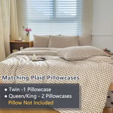 NSNLGSGC Queen Comforter Set, Tan Gingham Bedding Comforter Sets, Brown Grid Bed Comforter 3 Pieces (1 Comforter, 2 Pillowcases)