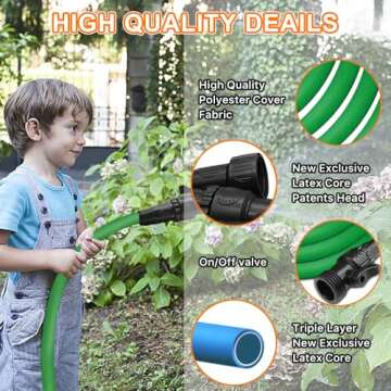 DLOCVN Garden Hose,75FT Pliable Water Hose with Triple Layer 3/4" Fittings Ergonomic Grip Indoor&Out...