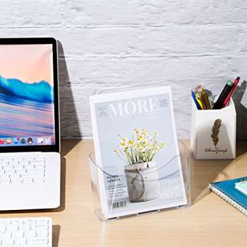 Chinco 10 Pieces 6 x 8 Inches Acrylic Brochure Holder Bulk, Clear Literature Holder Plastic Flyer Display Stand for Pamphlet Vendors Magazine Document Booklet Menu Trifold Wedding Party