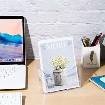 Chinco 10 Pieces 6 x 8 Inches Acrylic Brochure Holder Bulk, Clear Literature Holder Plastic Flyer Display Stand for Pamphlet Vendors Magazine Document Booklet Menu Trifold Wedding Party