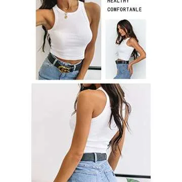 KAMISSY Cotton Rib-Knit Racerback Basic Tank Tops for Women Girls Sleeveless Vest Binding Y2k Crop Tank Top White XS