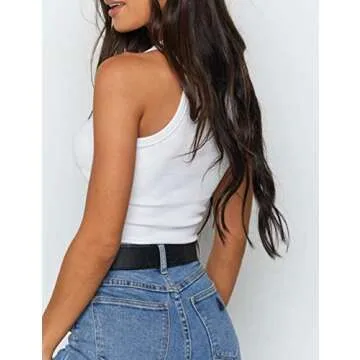KAMISSY Cotton Rib-Knit Racerback Basic Tank Tops for Women Girls Sleeveless Vest Binding Y2k Crop Tank Top White XS