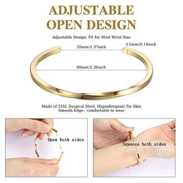 MILACOLATO 2 Pcs Gold Thin Cuff Bracelet for Him and Her 18K Gold Plated Twisted Couple Bracelets Si...